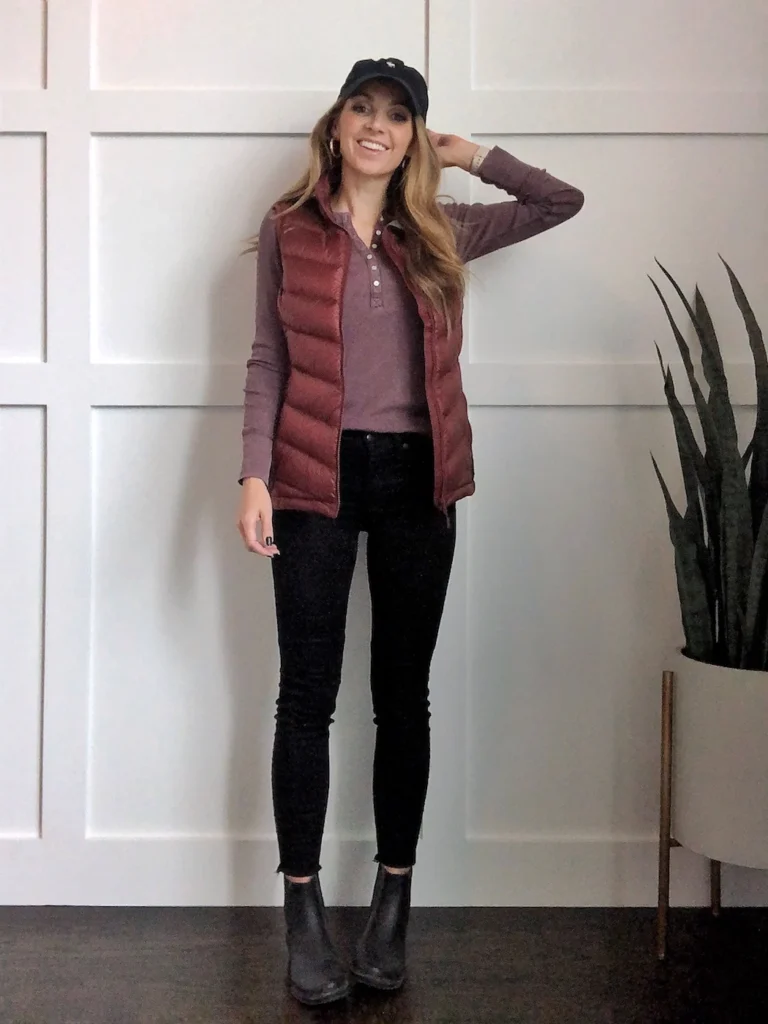 Casual Puffer Vest Style with Black Short Boots