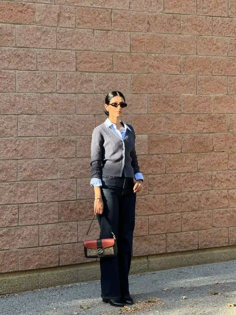 Layered Grey Sweater with Black Boots