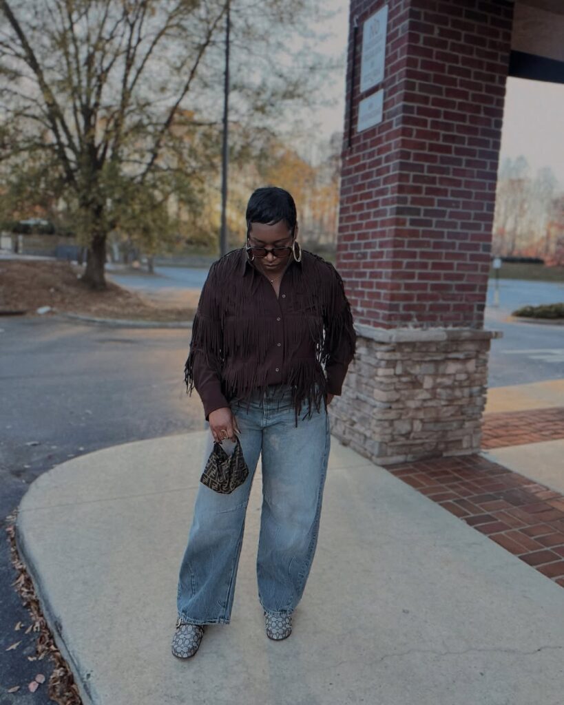 Statement Fringe with Barrel Jeans and Clogs