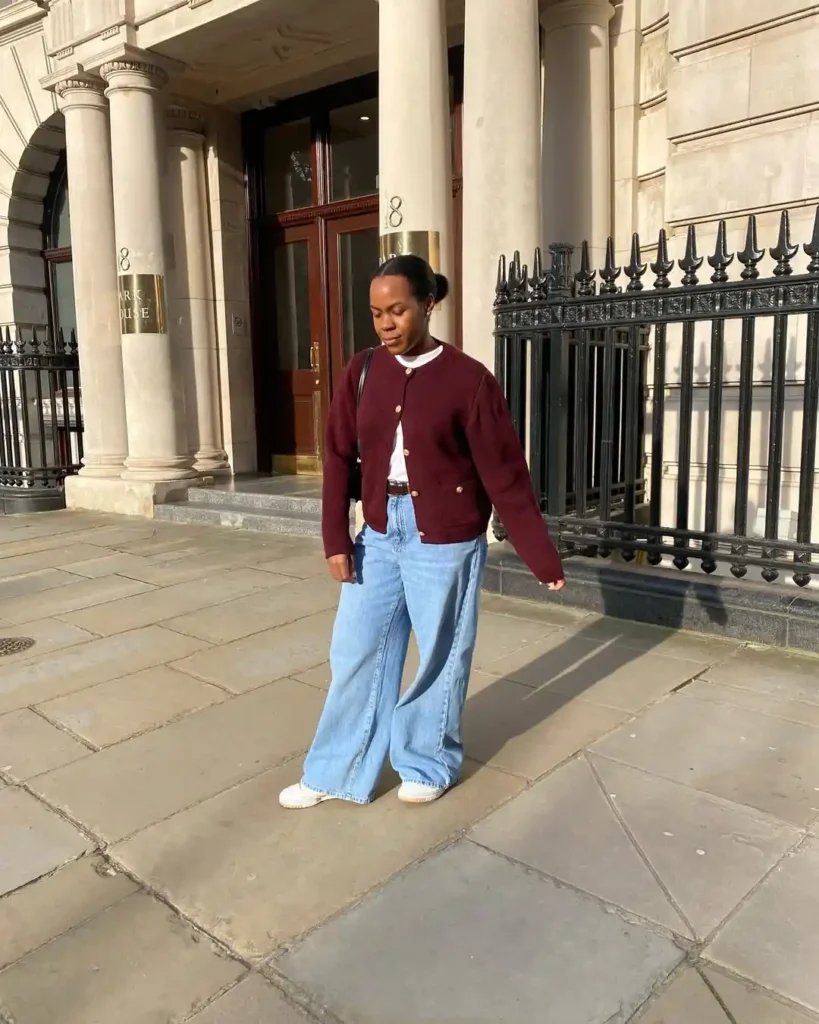 Classic Street Charm with Wide-Leg Jeans and Sneakers