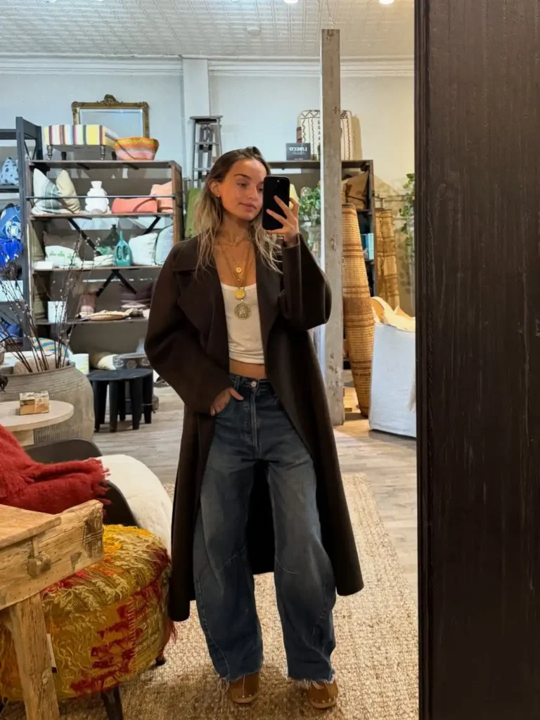 Polished Layers with Barrel Jeans and Clogs