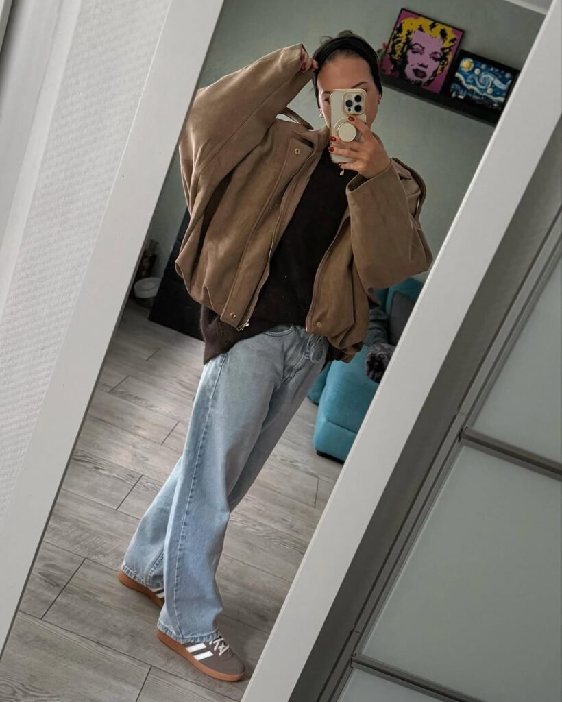 Cozy Street Energy with Barrel Jeans and Sneakers