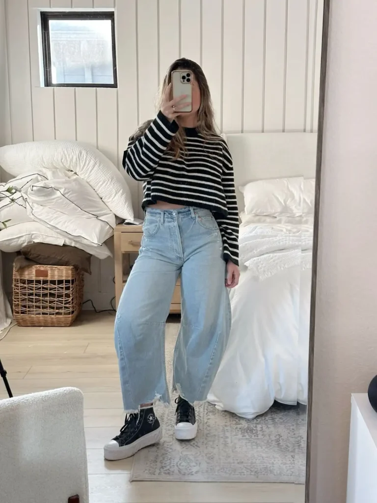 Cozy Home Comfort with Barrel Jeans and Converse