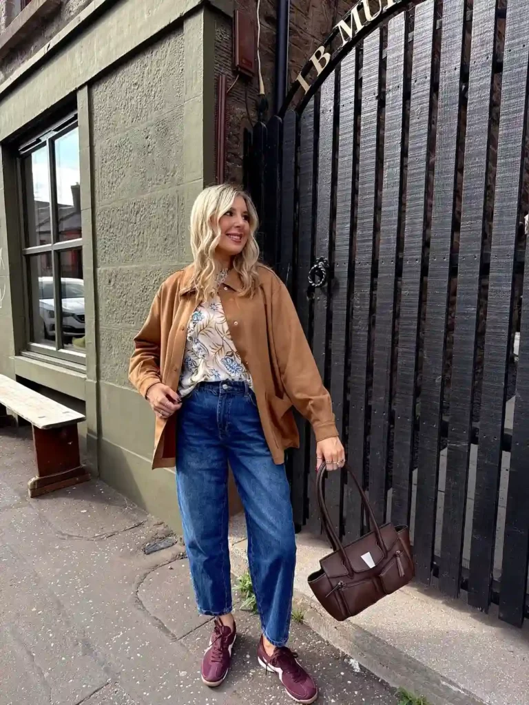 Effortless Street Style with Barrel Jeans and Sneakers