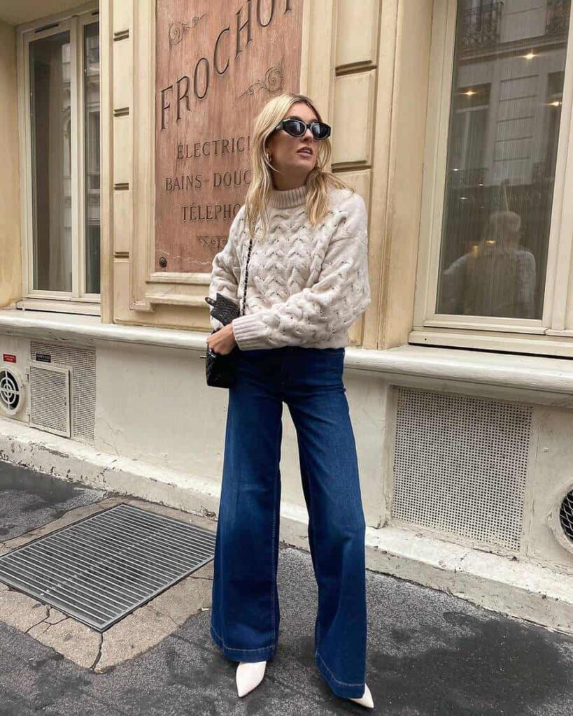 Cozy Street Elegance with Bootcut Jeans & Heels