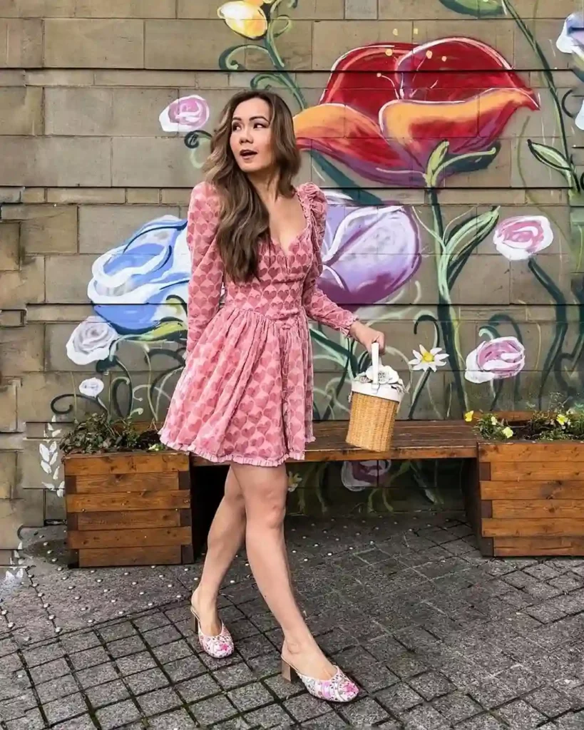 Sweet Printed Dress with Block Heels for Valentine’s Day