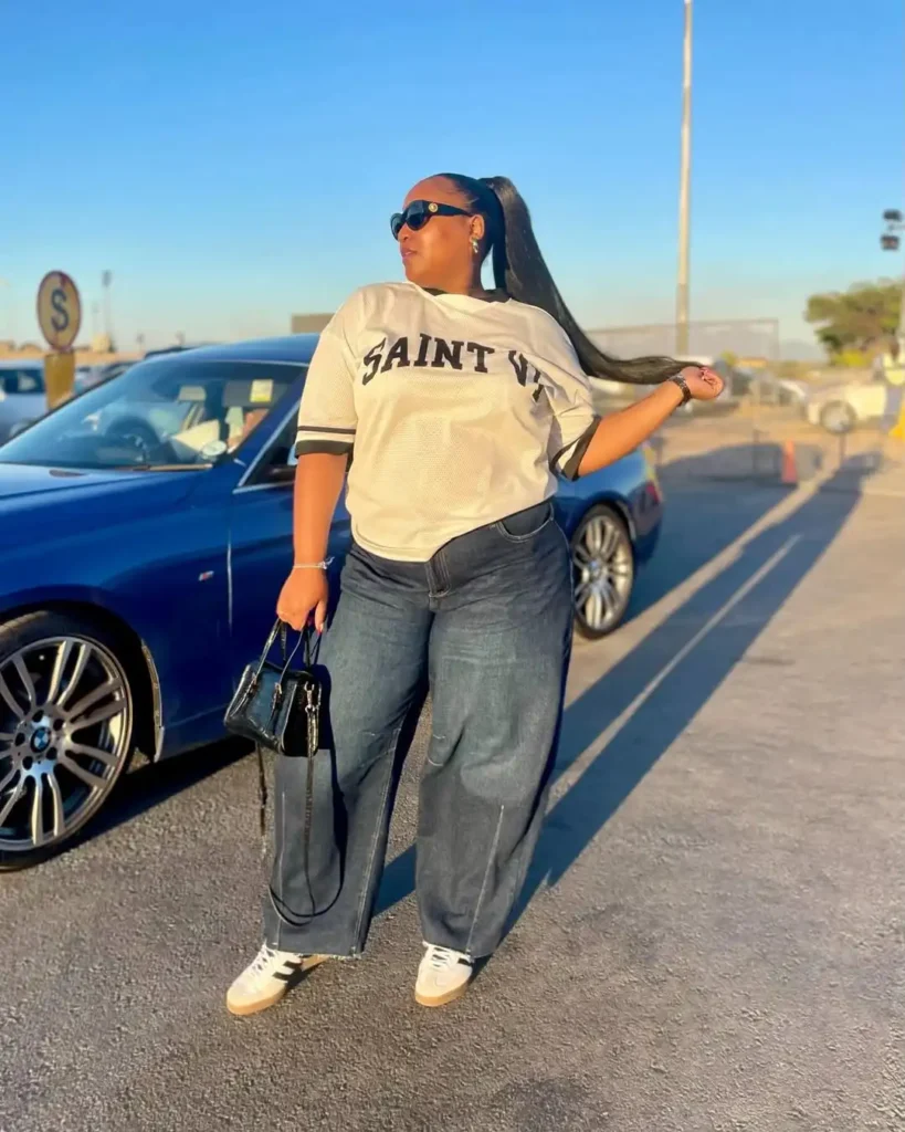 Sporty Confidence with Barrel Jeans and Samba