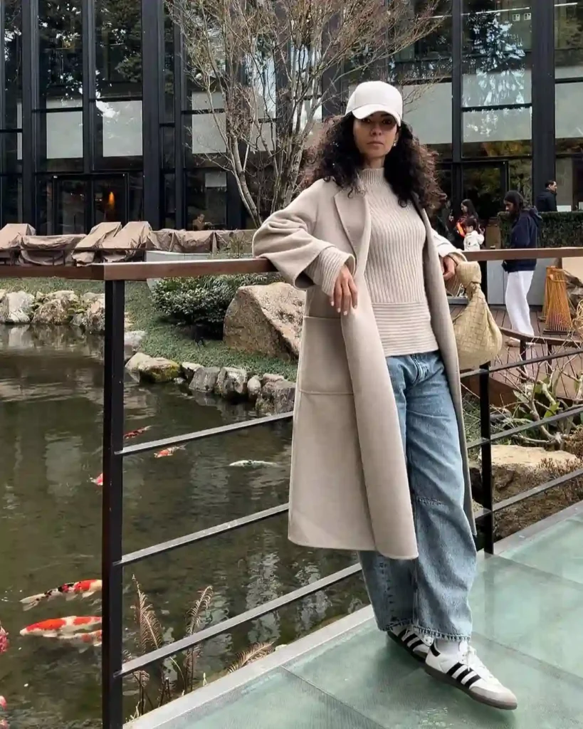 Calm Weekend Layers with Barrel Jeans and Samba