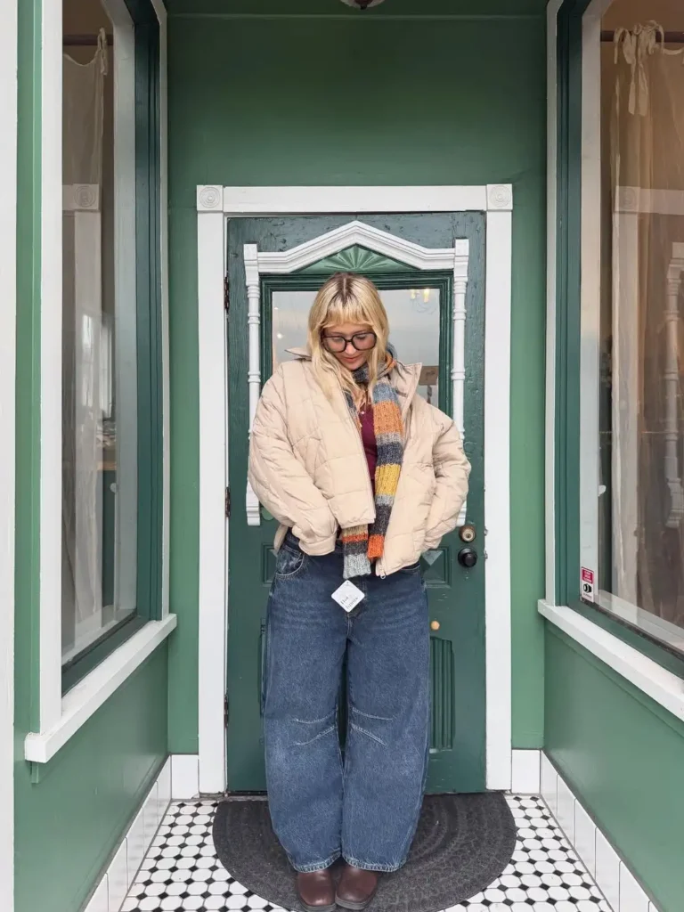 Cozy Everyday Charm with Barrel Jeans and Boots