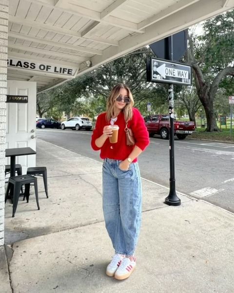 Casual Color Pop with Barrel Jeans and Samba