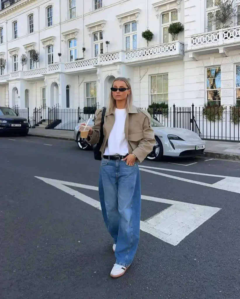 Clean City Neutrals with Barrel Jeans and Samba