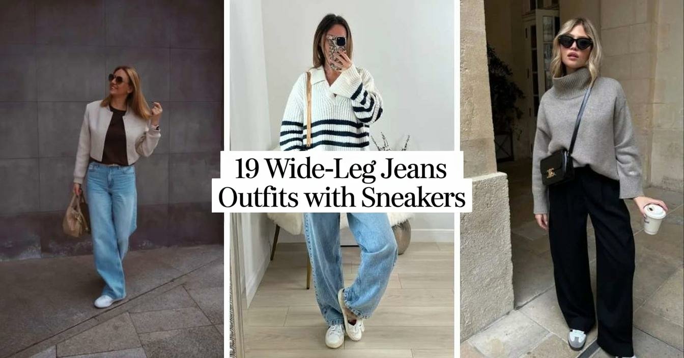Wide-Leg Jeans Outfits with Sneakers