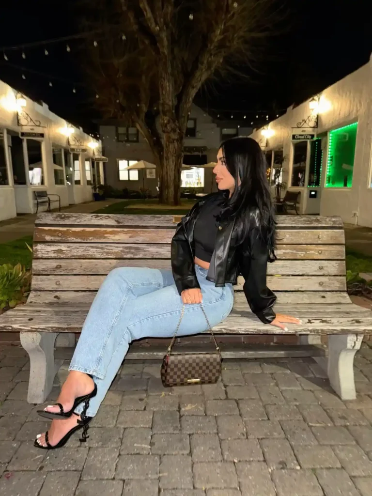 Night-Out Spring Heels Outfit with Leather Jacket