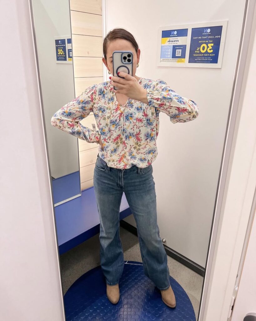 Fresh Spring Ankle Boots Outfit with Floral Top