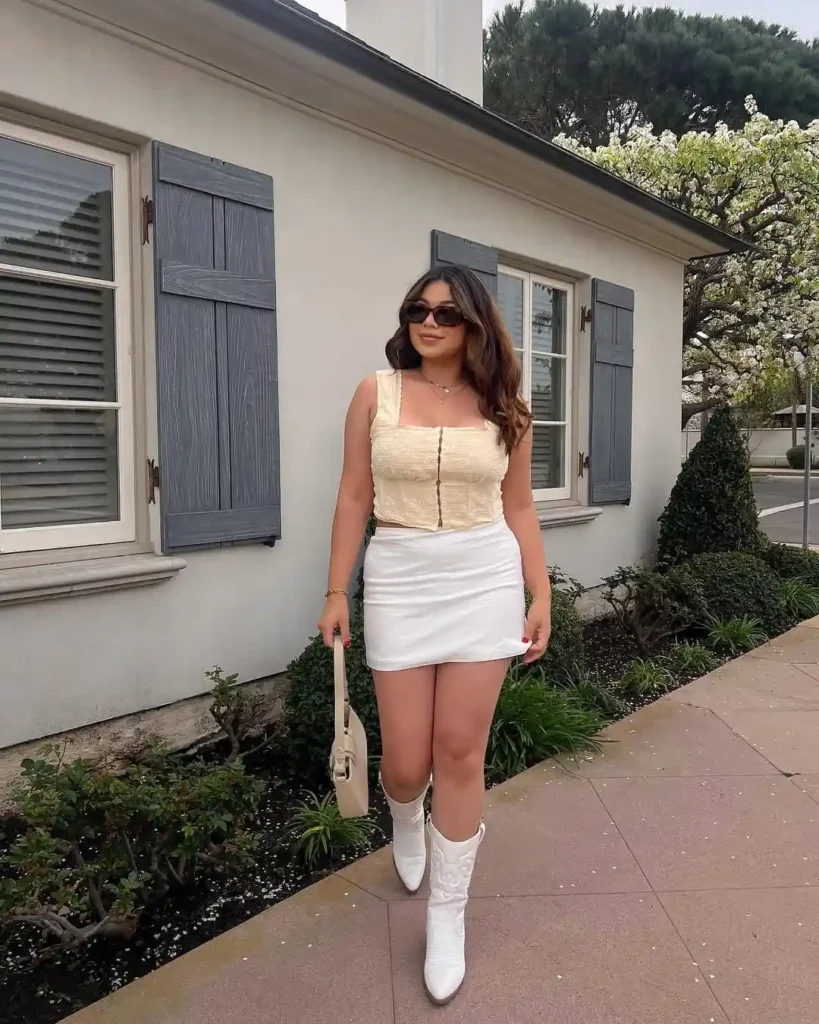 Light Spring Outfit with Boots and Mini Skirt