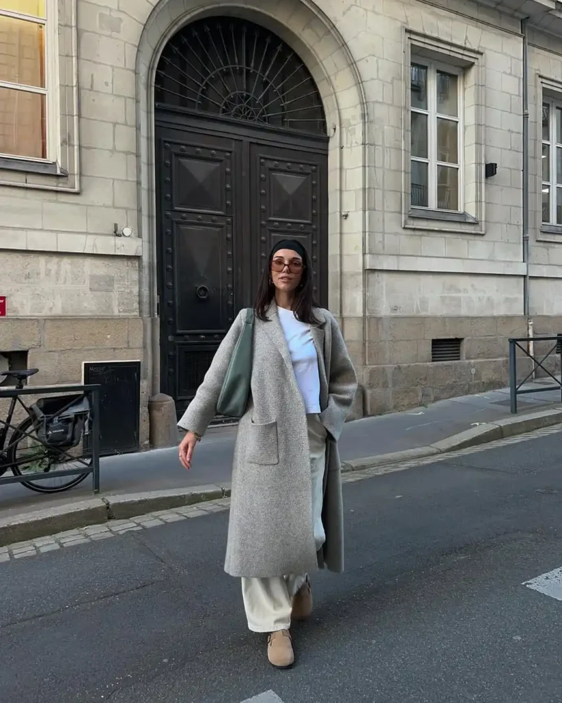 Long Coat City Look with Wide-Leg Jeans + Birkenstocks