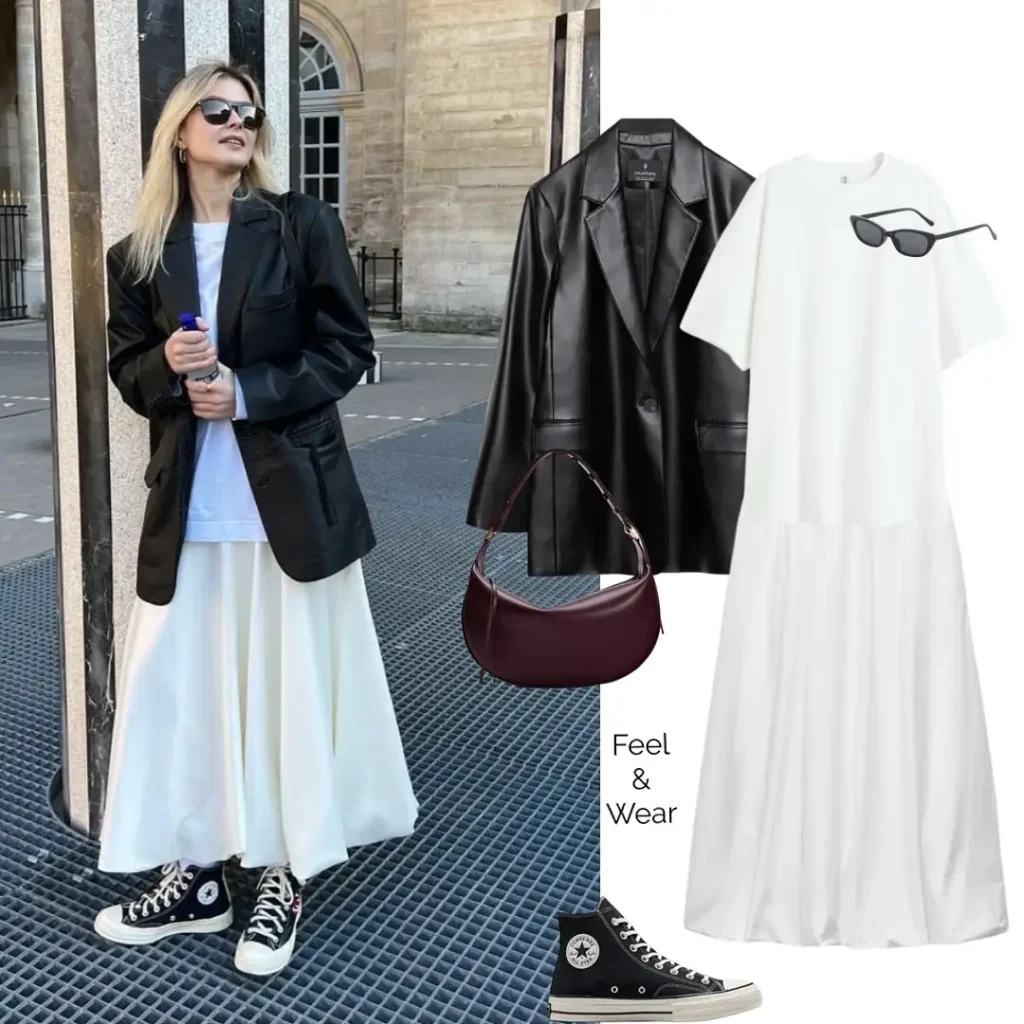 Chic Spring Converse Outfit with a Leather Blazer