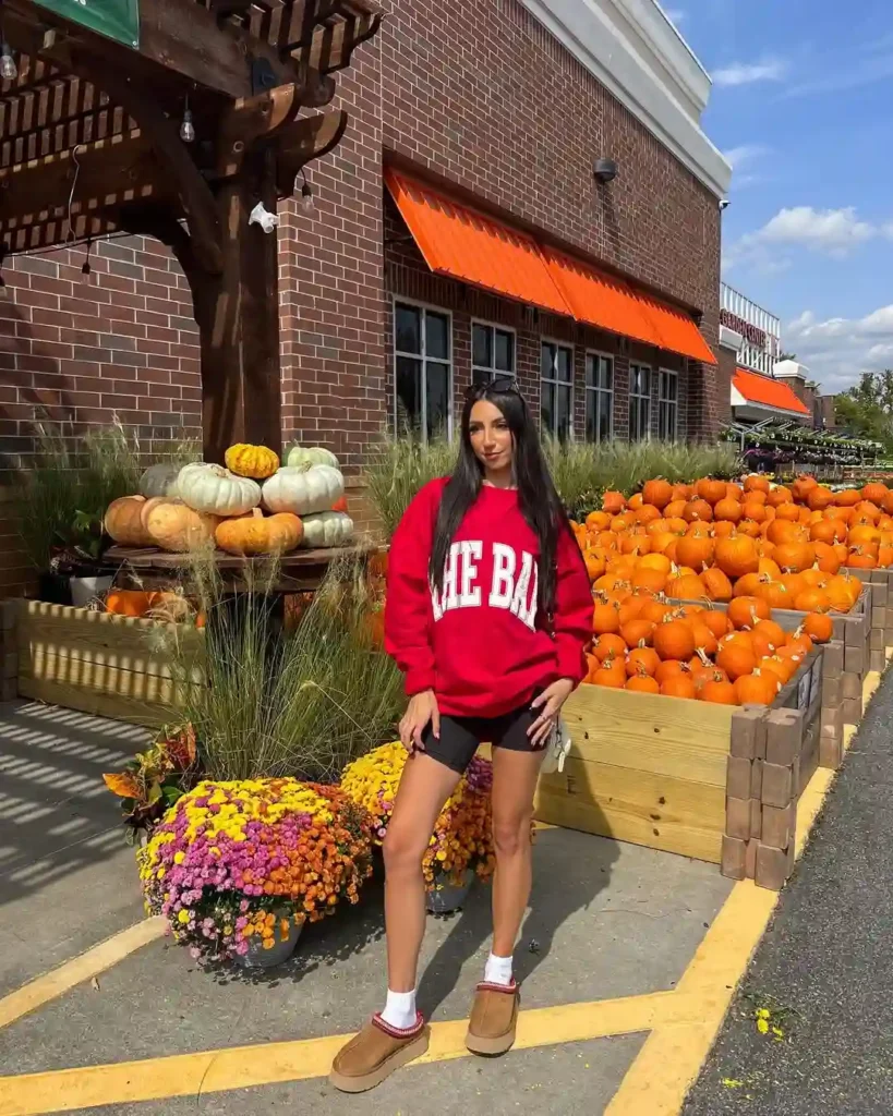 Bold Red Sweatshirt with UGGs for a Casual Fall Look