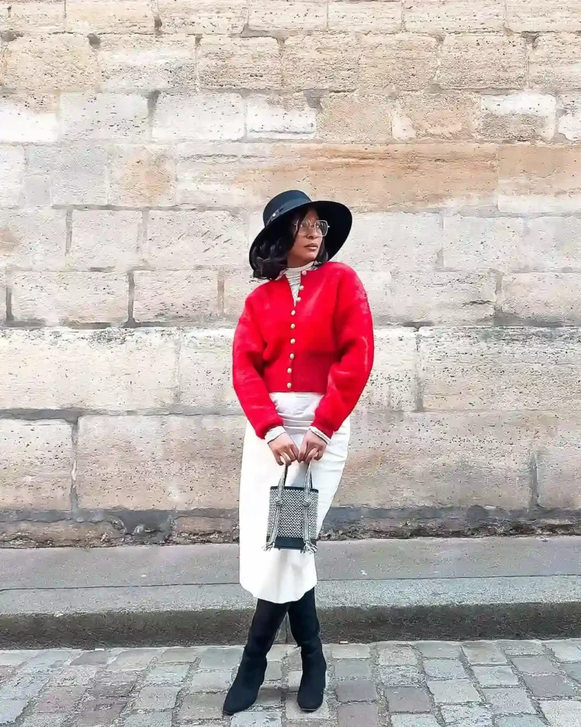 Chic Spring Outfit with Boots and Midi Skirt