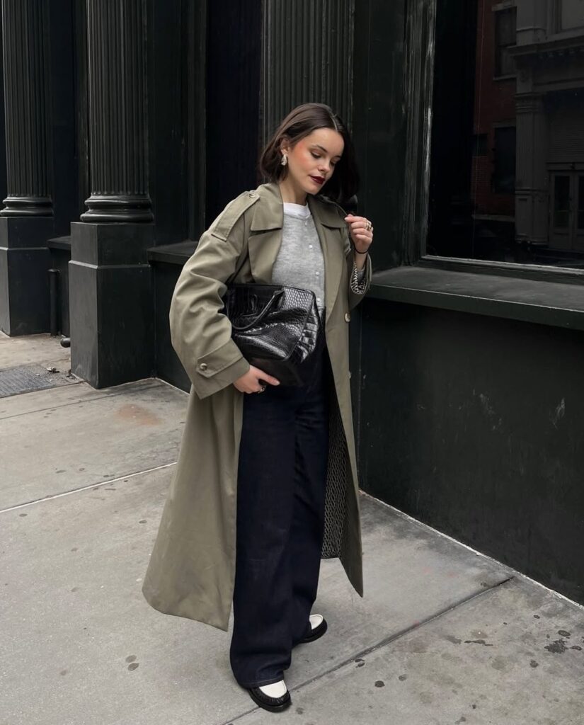 Classic Downtown Trench Coat Outfit with Loafers