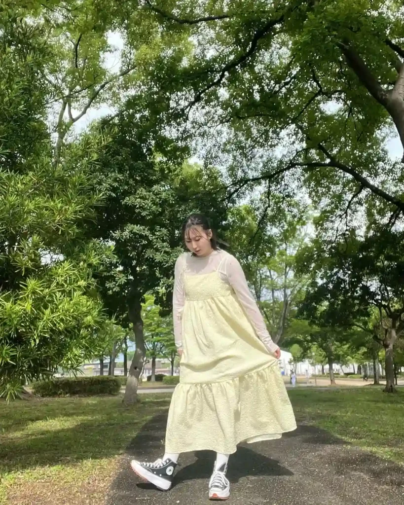 Soft Spring Converse Outfit with a Flowing Maxi Dress