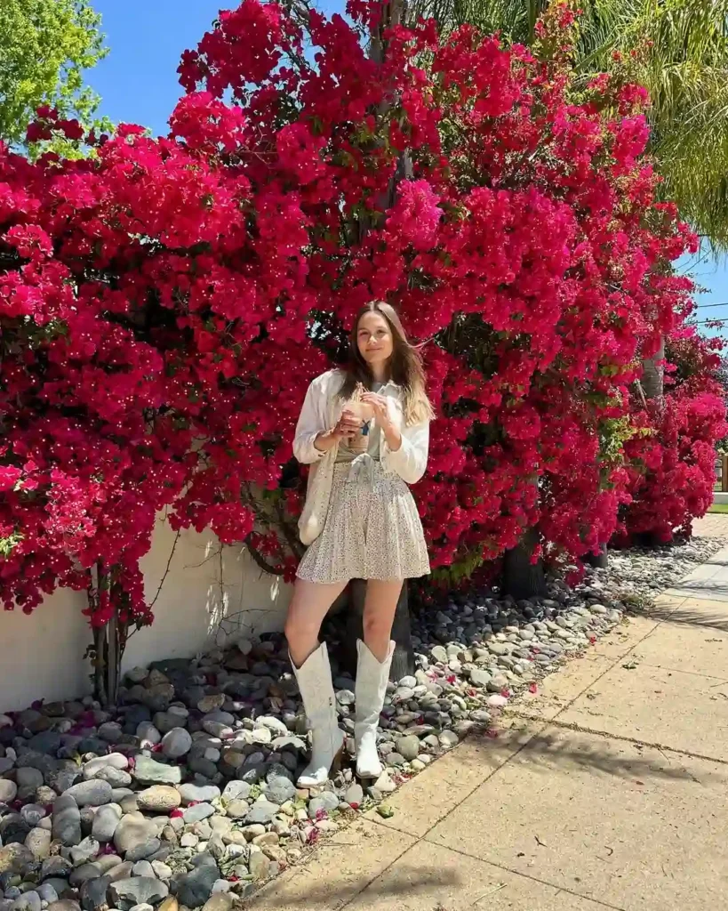 Floral Spring Outfit with Boots and Skirt