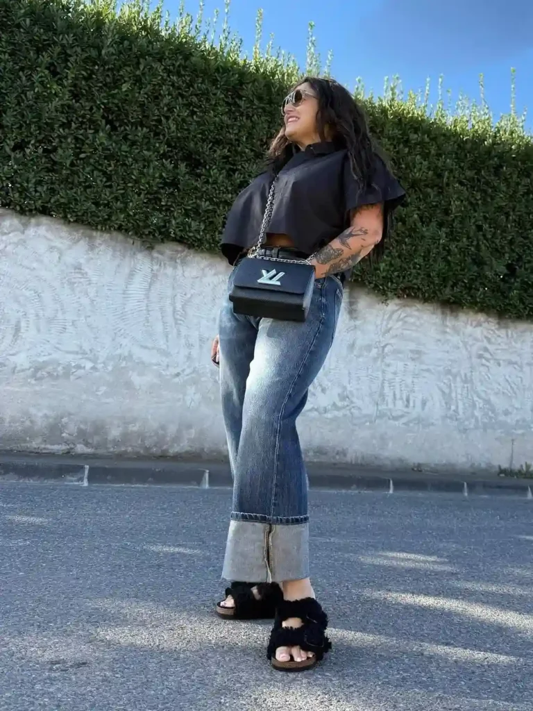 Chic Street Edge with Wide-Leg Jeans + Birkenstock Slides