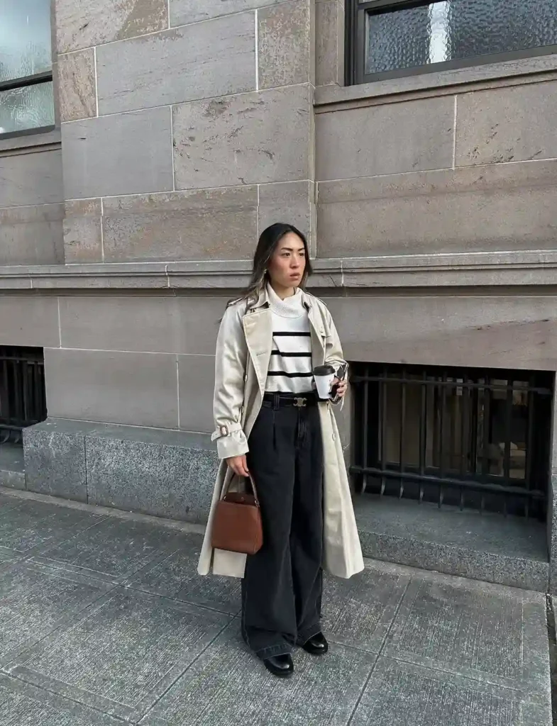 Effortless Street Trench Coat Outfit with Loafers