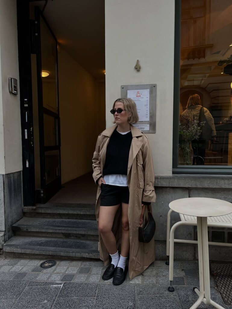 Casual Café Trench Coat Outfit with Loafers