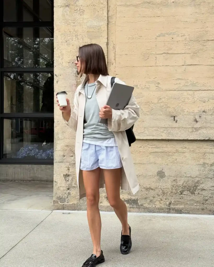 Casual Workday Trench Coat Outfit with Loafers