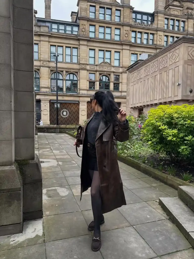 Dark City Trench Coat Outfit with Loafers