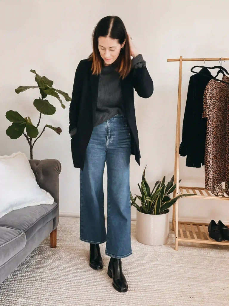 Polished Urban Style with Wide Leg Jeans and Chelsea Boots