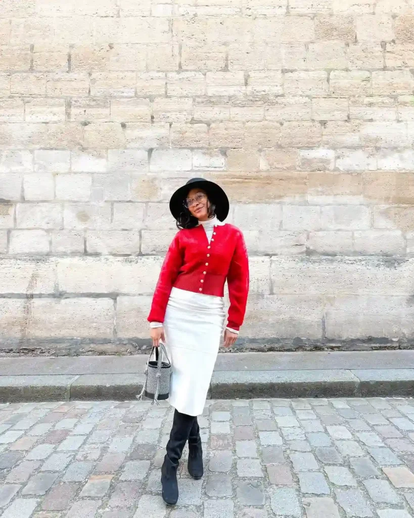 Classic Spring Knee-High Boots Outfit with a Bold Knit