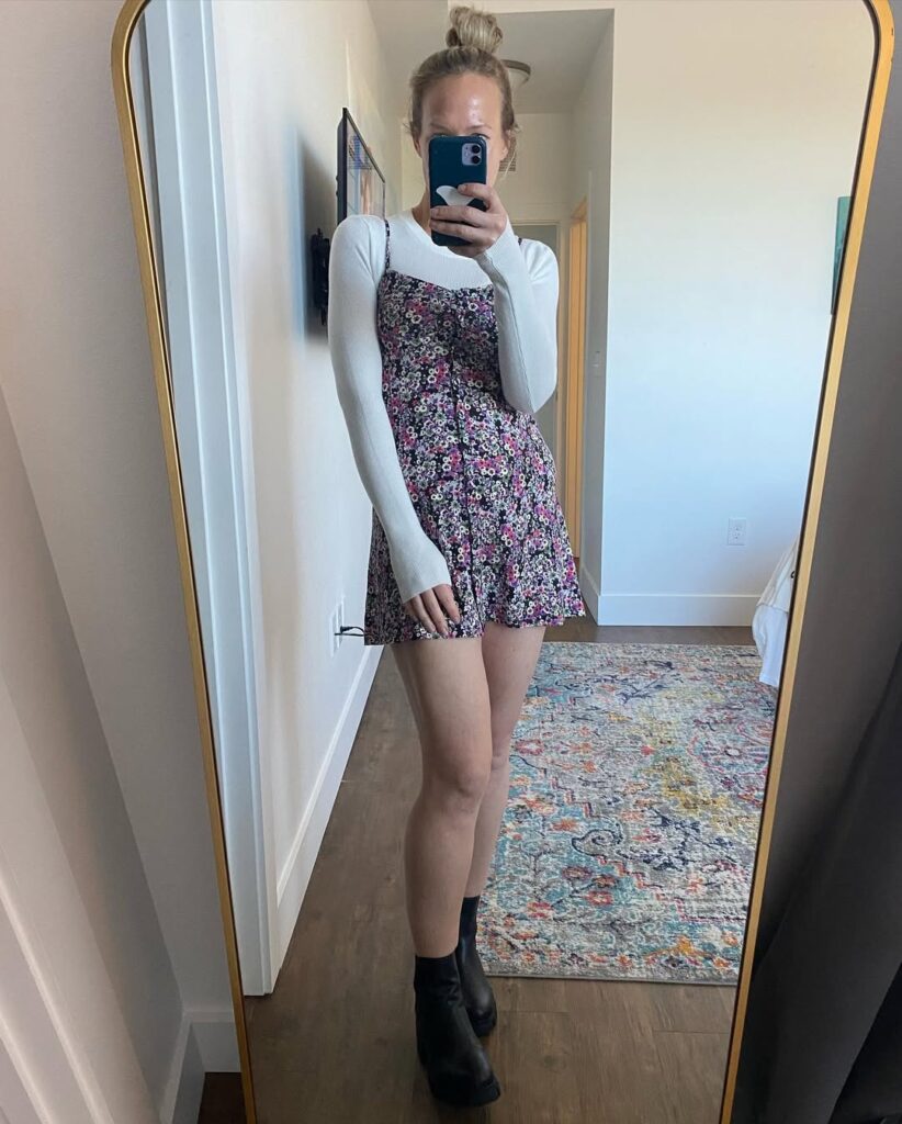 Floral Mini Dress Outfit with Chelsea Boots