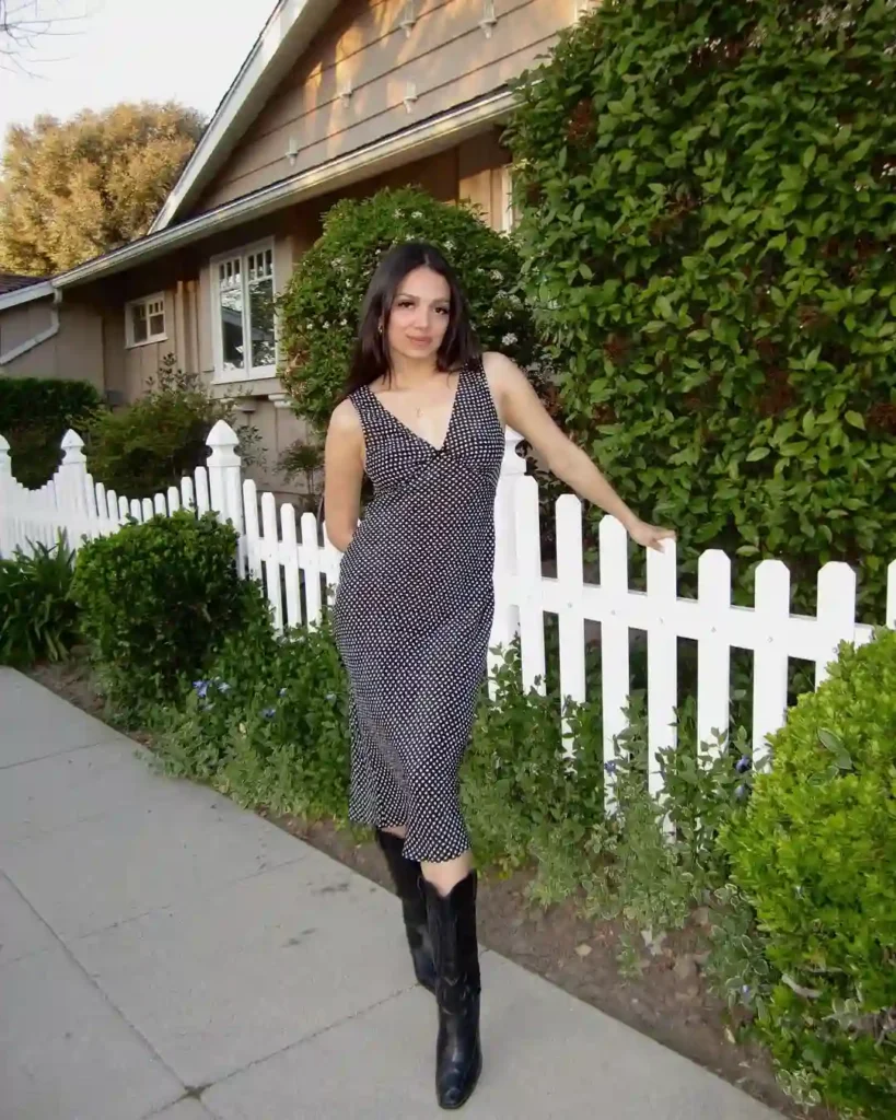 Timeless Spring Cowboy Boots Outfit with a Polka Dot Dress