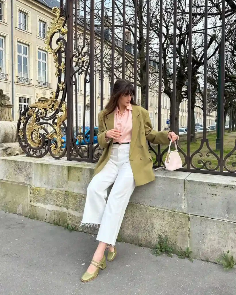 Pastel Blazer and Green Mary Jane Spring Outfit