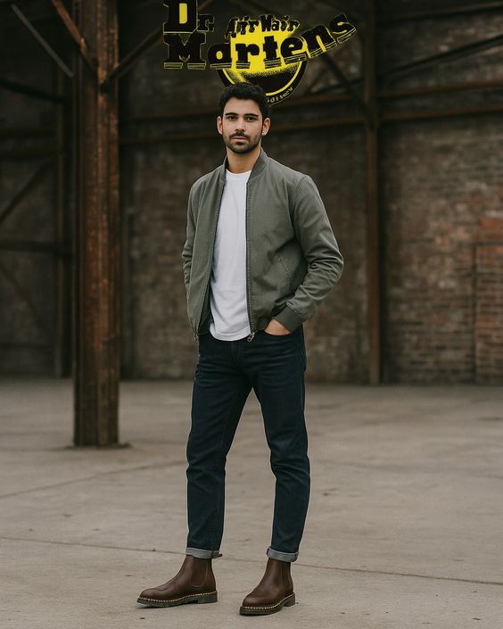 Bomber Jacket and Brown Chelsea Boots Jeans Outfit