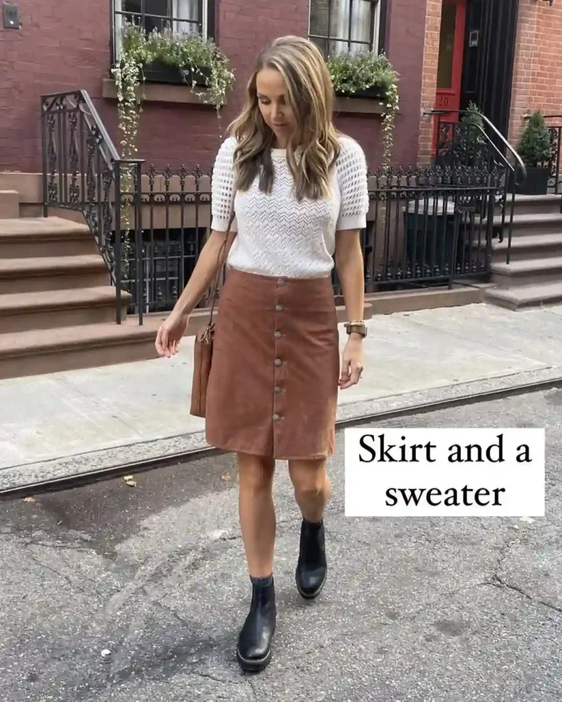Classic Sweater and Skirt Chelsea Boots Outfit