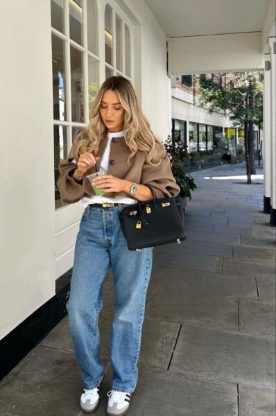 Elevated Layered Mom Jeans Outfit with Samba Sneakers