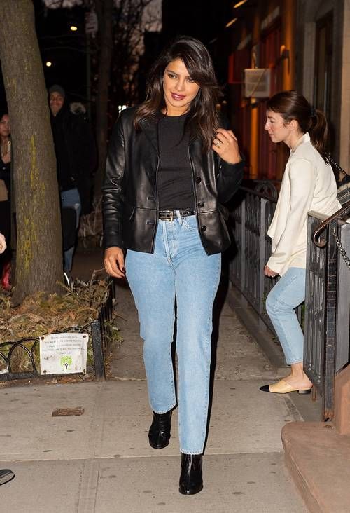 Leather Jacket Mom Jeans Outfit with Ankle Boots