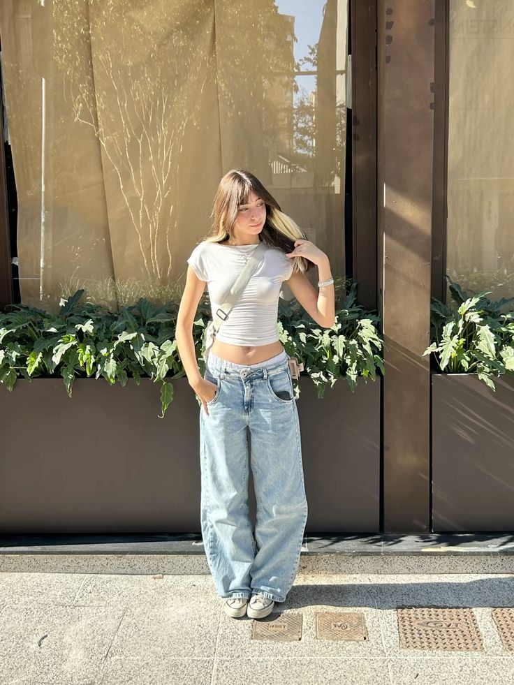 Simple White Tee with Baggy Jeans and Converse