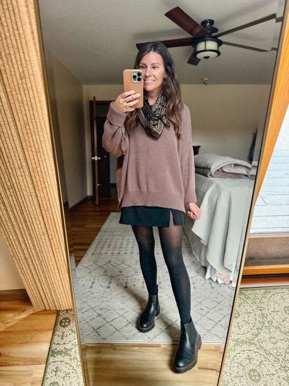Cozy Sweater Mini Skirt Chelsea Boots Outfit