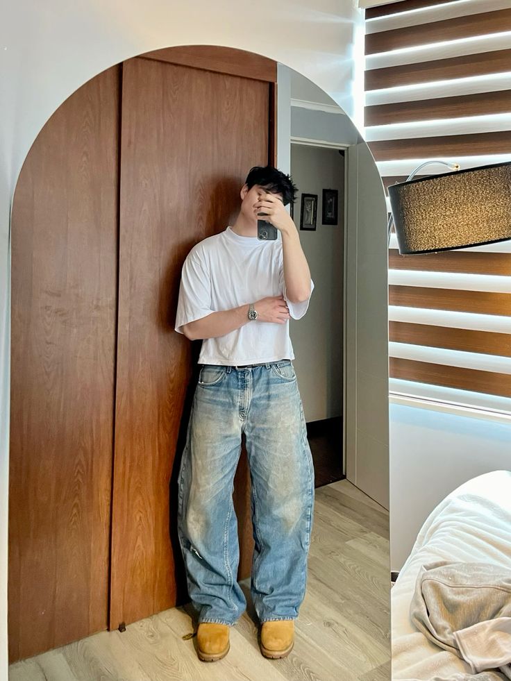 White Tee with Light Baggy Jeans and Suede Boots