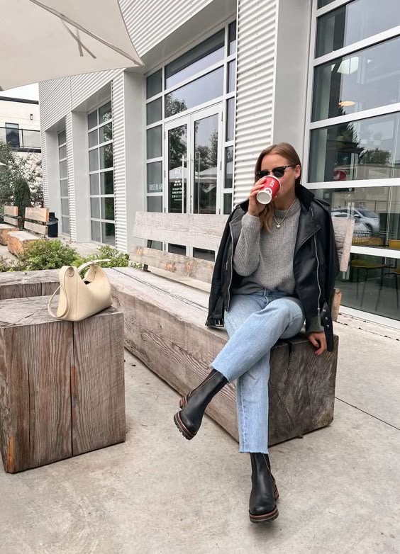 Casual Coffee Break Chelsea Boots Jacket Outfit