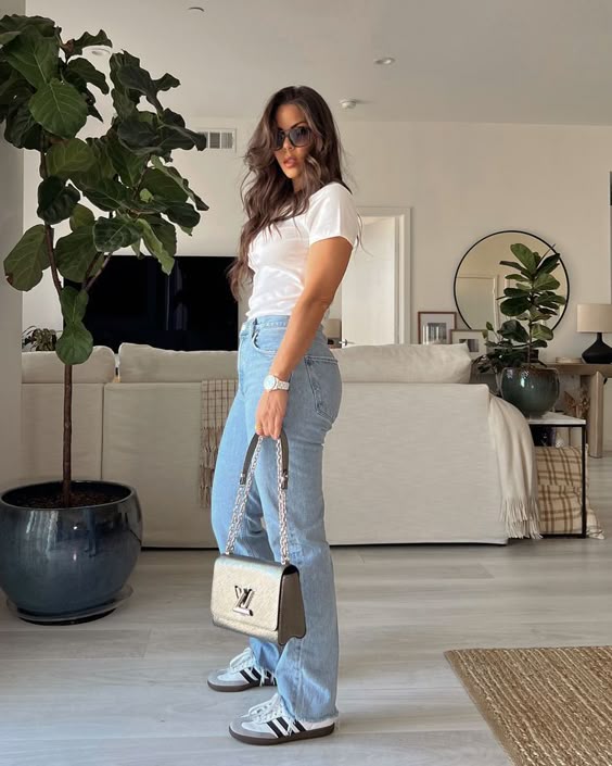 Minimal White Tee Mom Jeans Outfit with Samba Sneakers