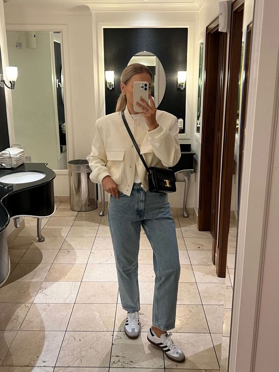 Clean Minimal Mom Jeans Outfit with Samba Sneakers