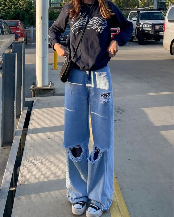 Oversized Sweatshirt with Baggy Jeans and Converse
