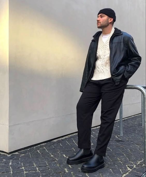 Leather Jacket Chelsea Boots Formal Outfit