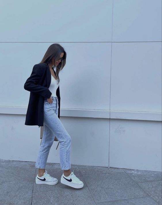 Black Blazer with Light Jeans and Nike Blazer Mid 77