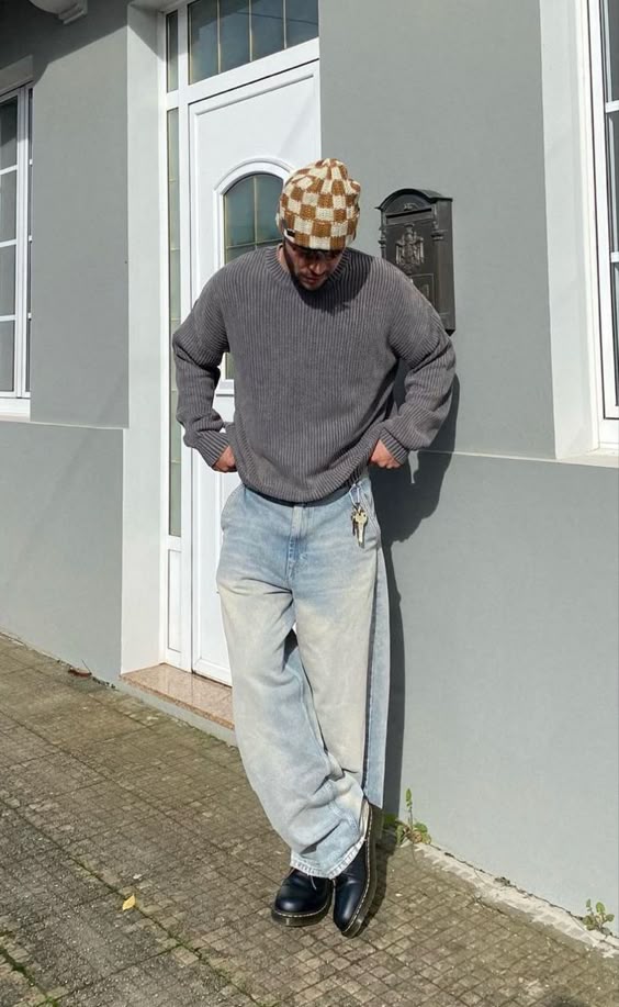 Knit Sweater with Light Baggy Jeans and Black Boots